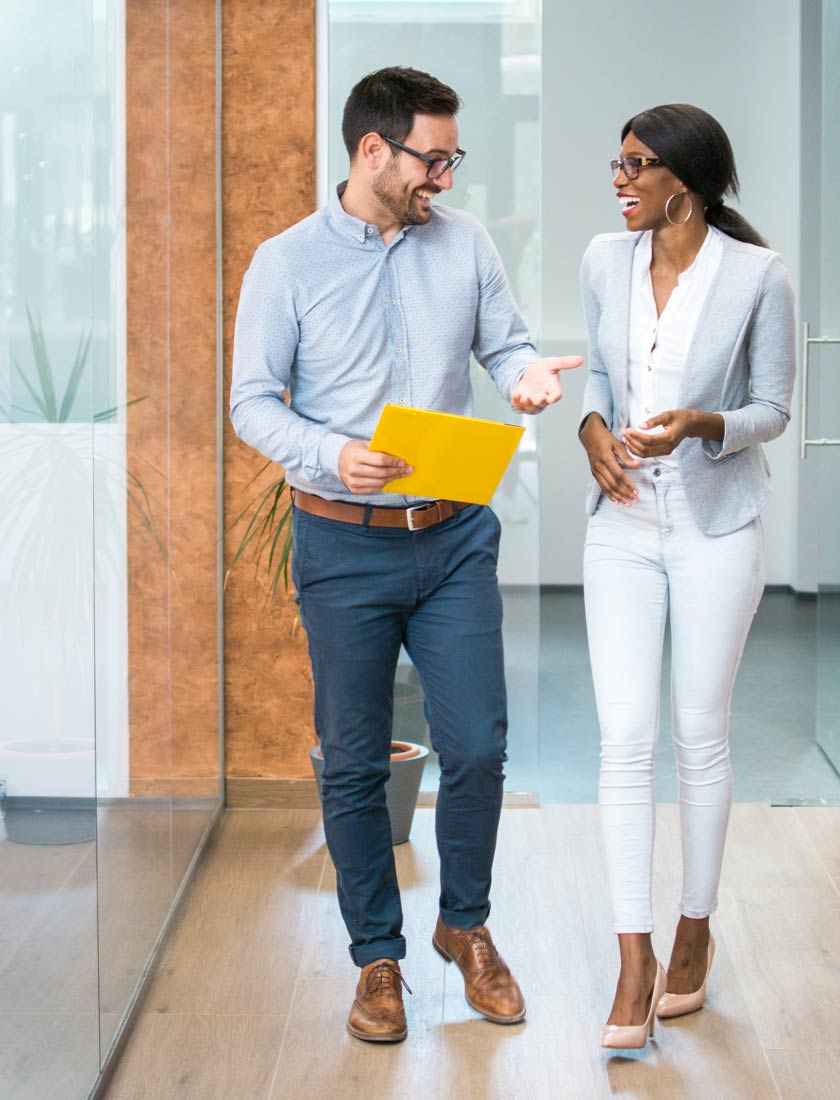 employees reviewing budget before presentation